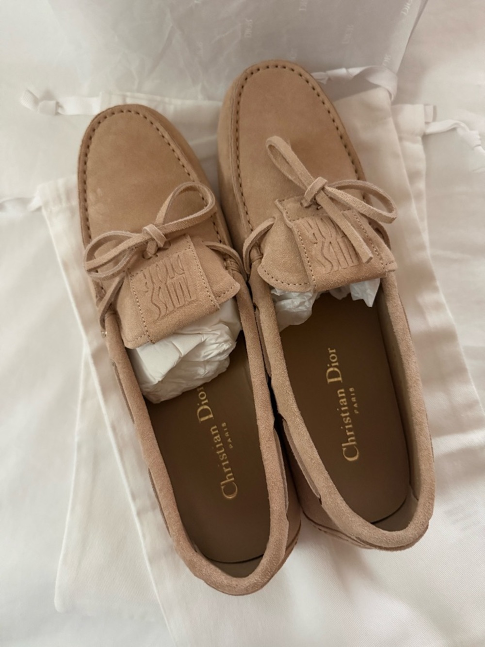 Dior Women’s Suede Tan Bow Moccasins